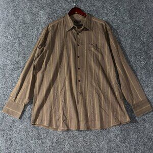 Ben Sherman Shirt Mens 18 Button Up Brown Striped Cotton Long Sleeve Pocket